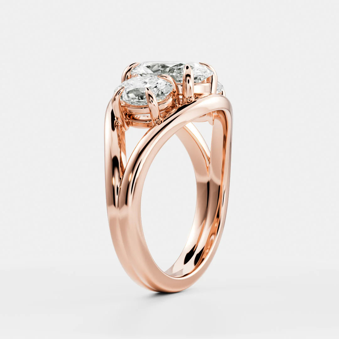 Oval Cut Lab-Grown Diamond Three Stone Engagement Ring with Split Shank