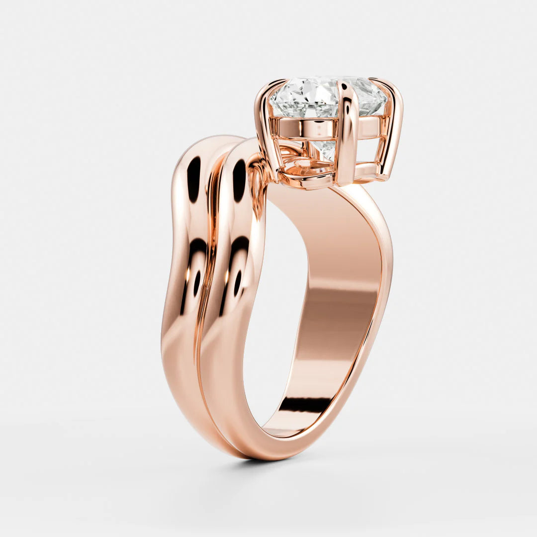 Oval Lab-Grown Diamond Solitaire Engagement Ring with Double Wave Band