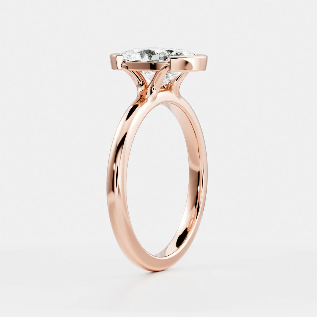 Oval Cut Lab-Grown Diamond Half Bezel Engagement Ring