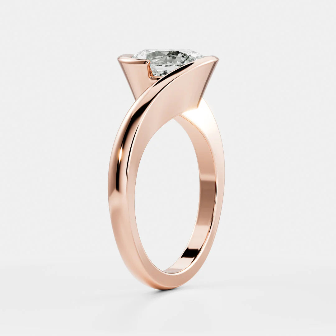 Oval Lab-Grown Diamond Half Bezel Bypass Solitaire Engagement Ring