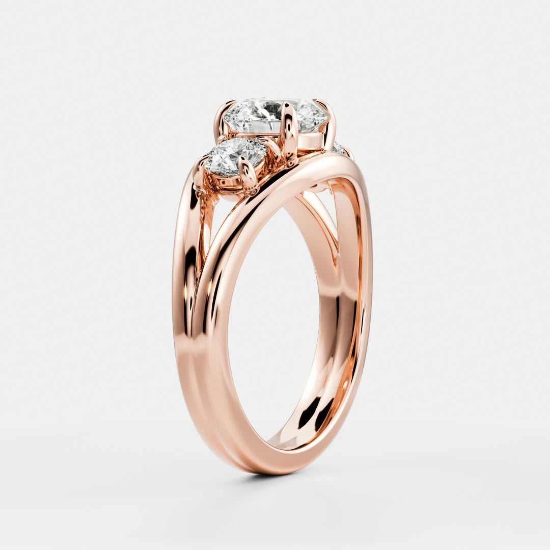 Round Brilliant Lab-Grown Diamond Three Stone Engagement Ring with Split Shank