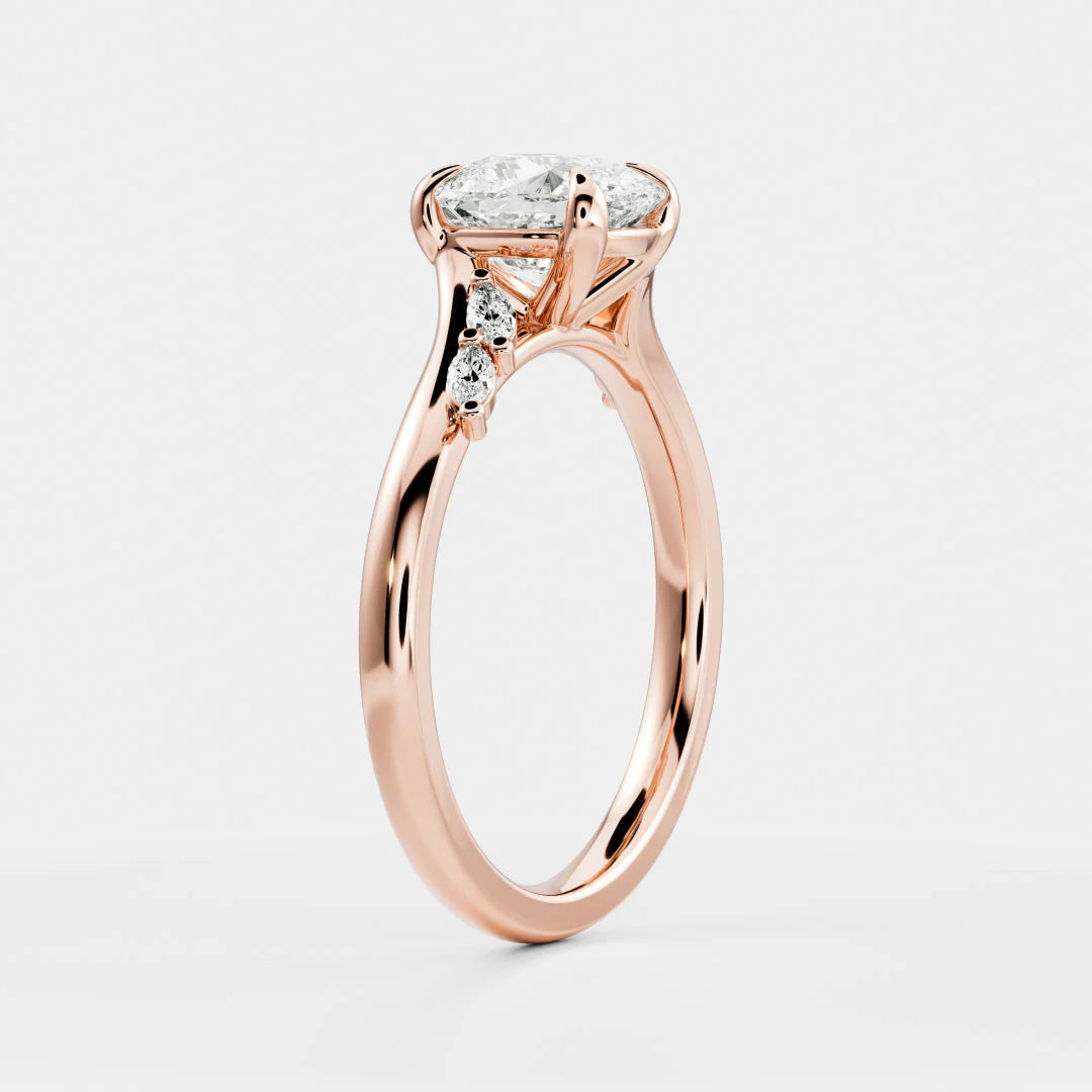 Cushion Cut Lab-Grown Diamond Cluster Bypass Engagement Ring