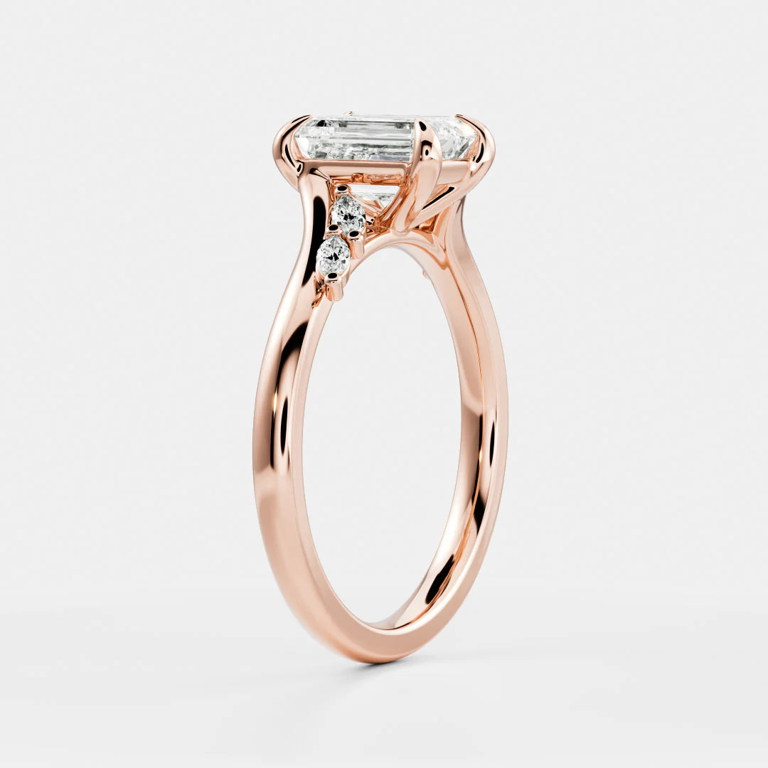 Emerald Cut Lab-Grown Diamond Cluster Bypass Engagement Ring