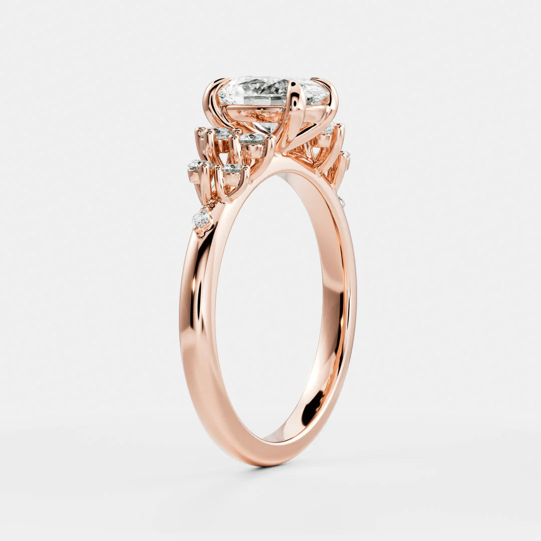 Oval Lab-Grown Diamond Solitaire Engagement Ring with Cluster Diamond Shoulders