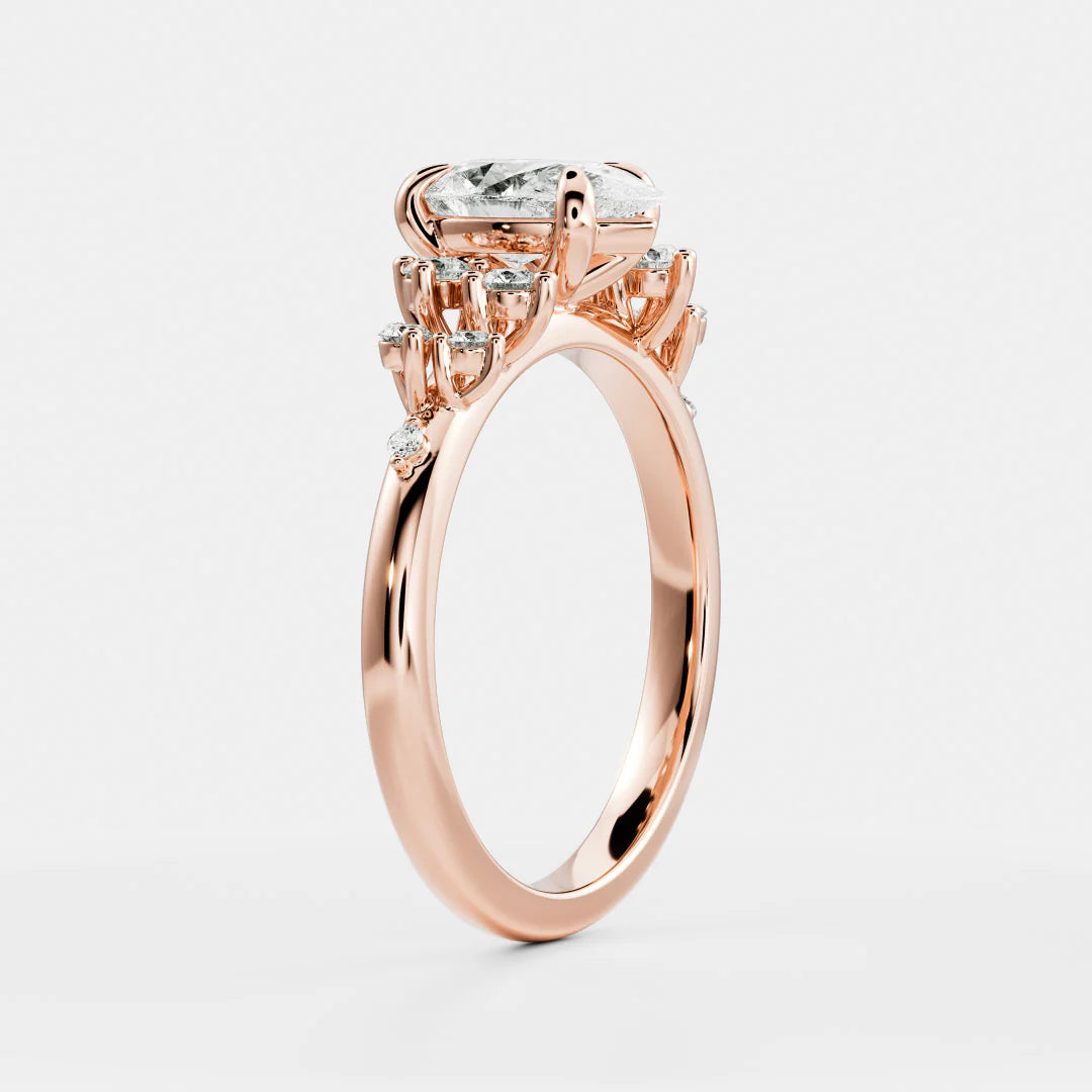 Pear Cut Lab-Grown Diamond Solitaire Engagement Ring with Cluster Diamond Shoulders