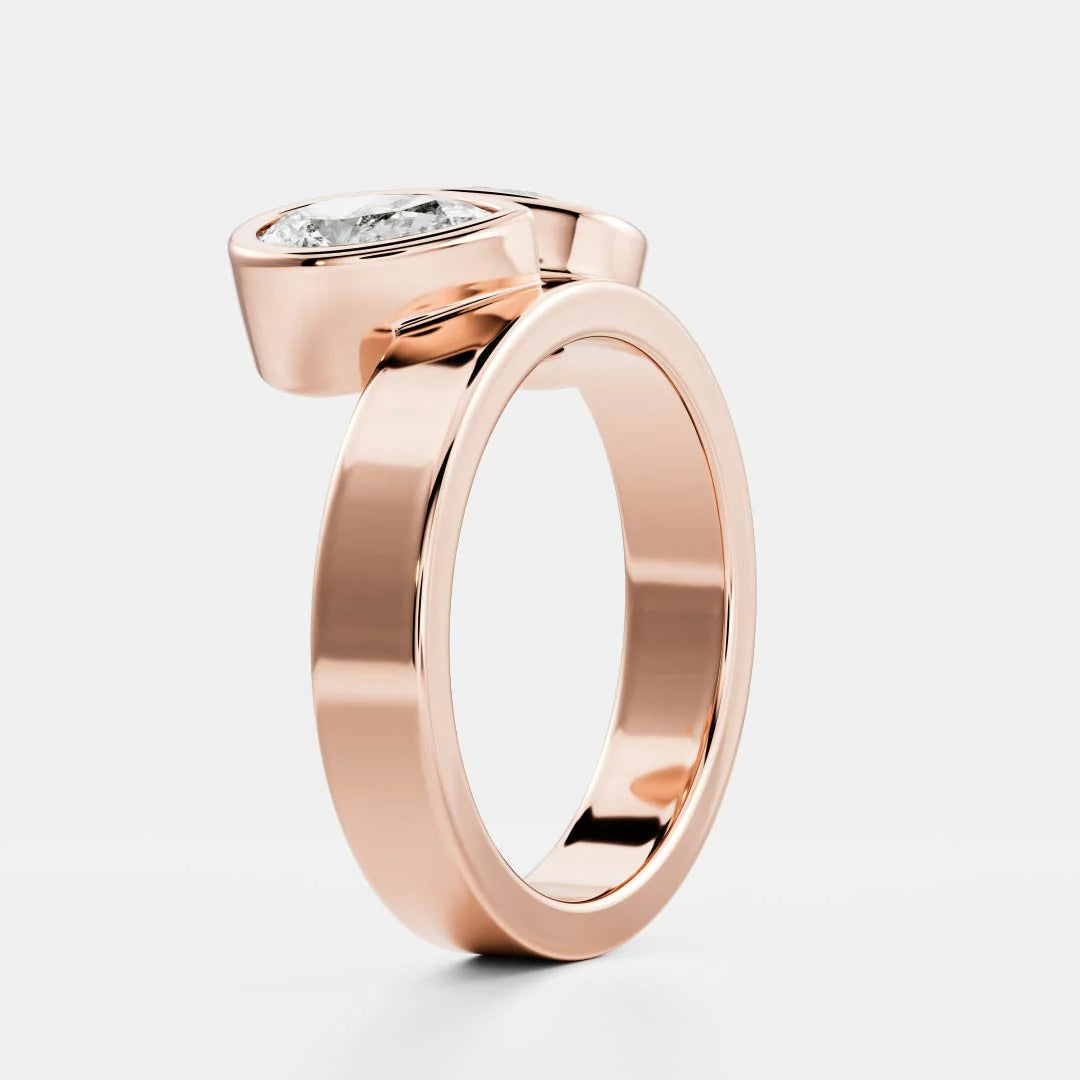 Pear & Oval Lab-Grown Diamond Bezel Toi et Moi Engagement Ring with Wide Band