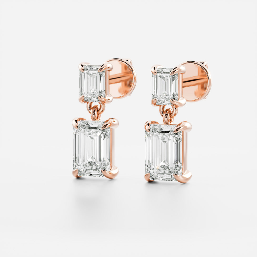 The Elara Emerald Cut Lab-Grown Diamond Drop Earrings