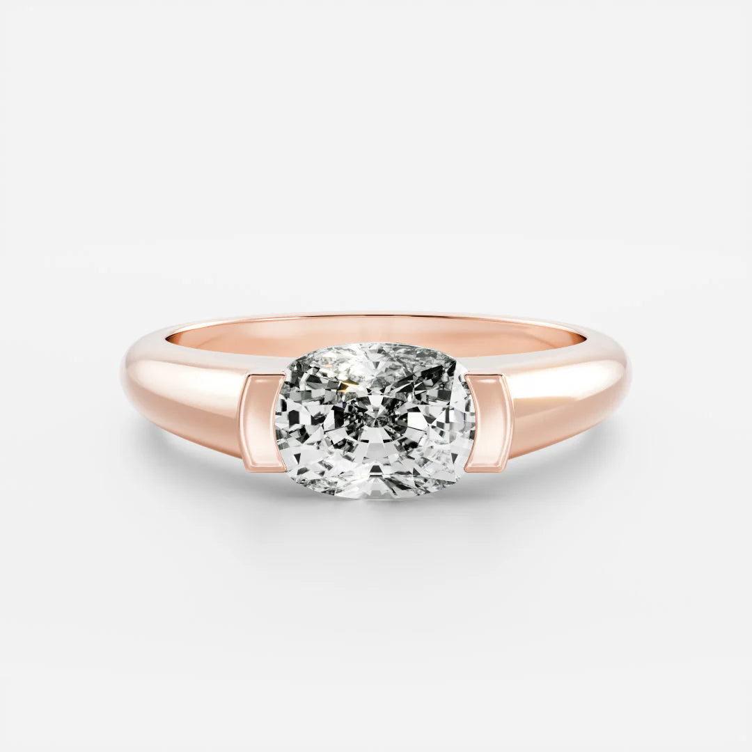 East-West Elongated Cushion Cut Lab-Grown Diamond Bar-Set Engagement Ring with Dome Band