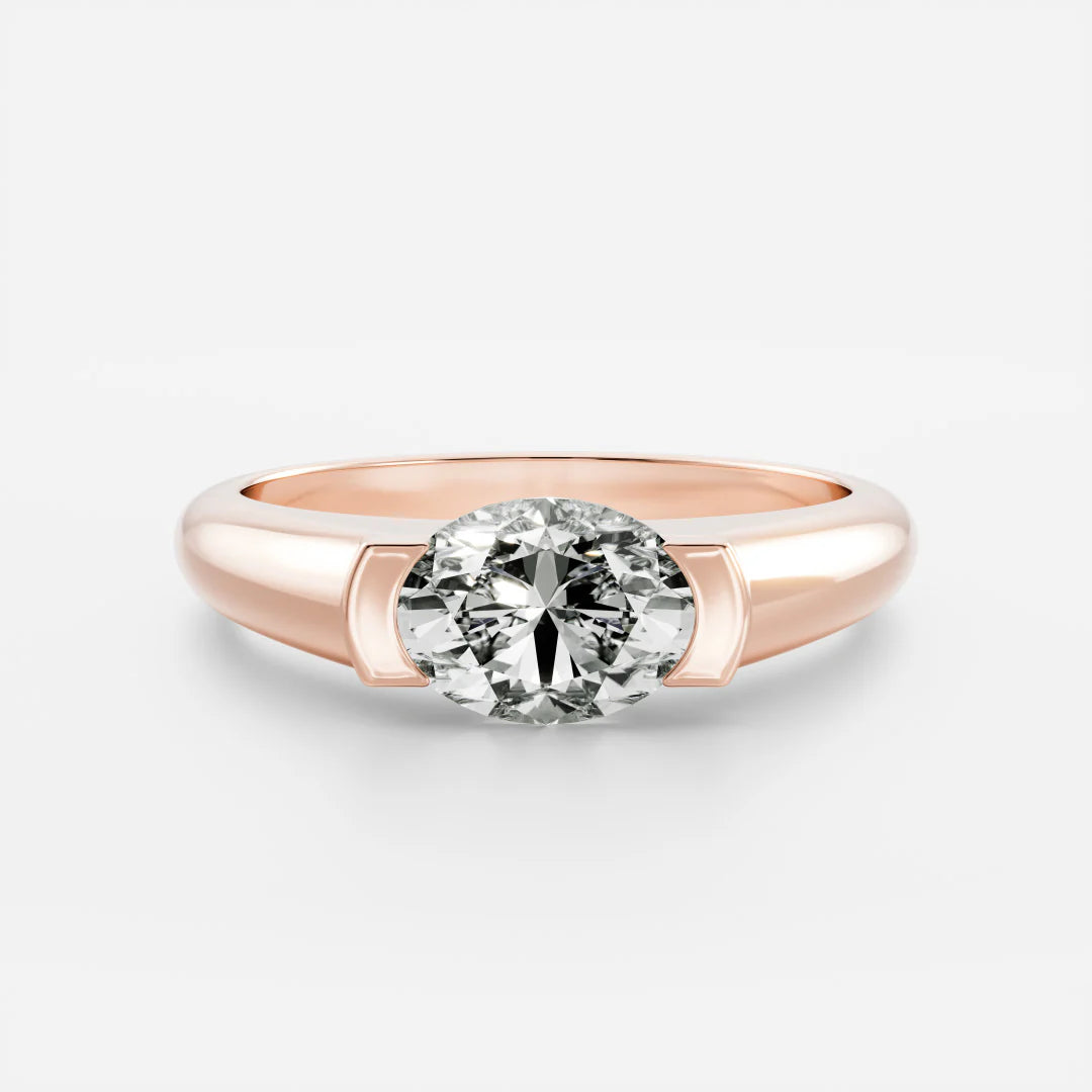 East-West Oval Cut Lab-Grown Diamond Bar-Set Engagement Ring with Dome Band