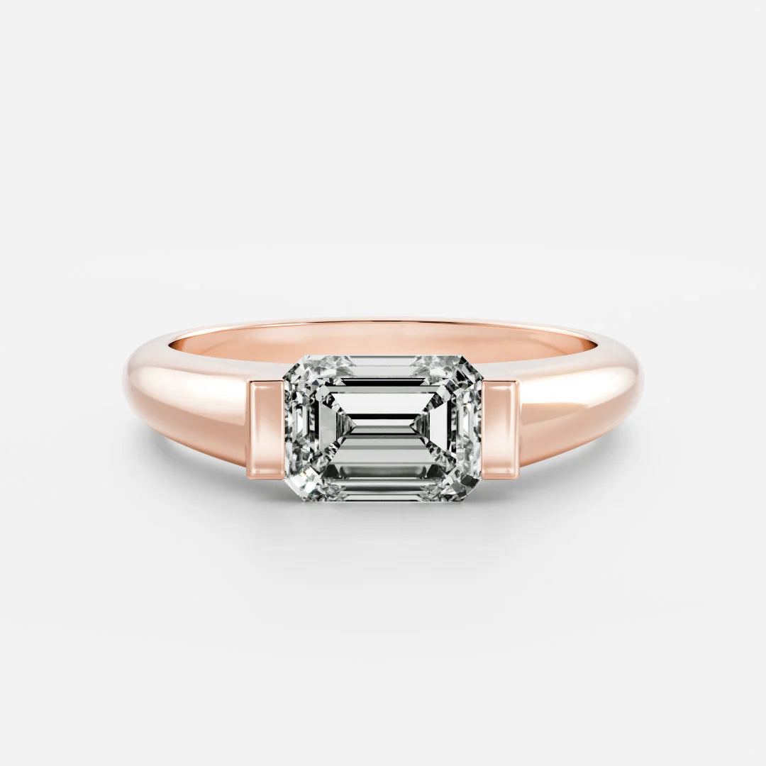 East-West Emerald Cut Lab-Grown Diamond Bar-Set Engagement Ring with Dome Band