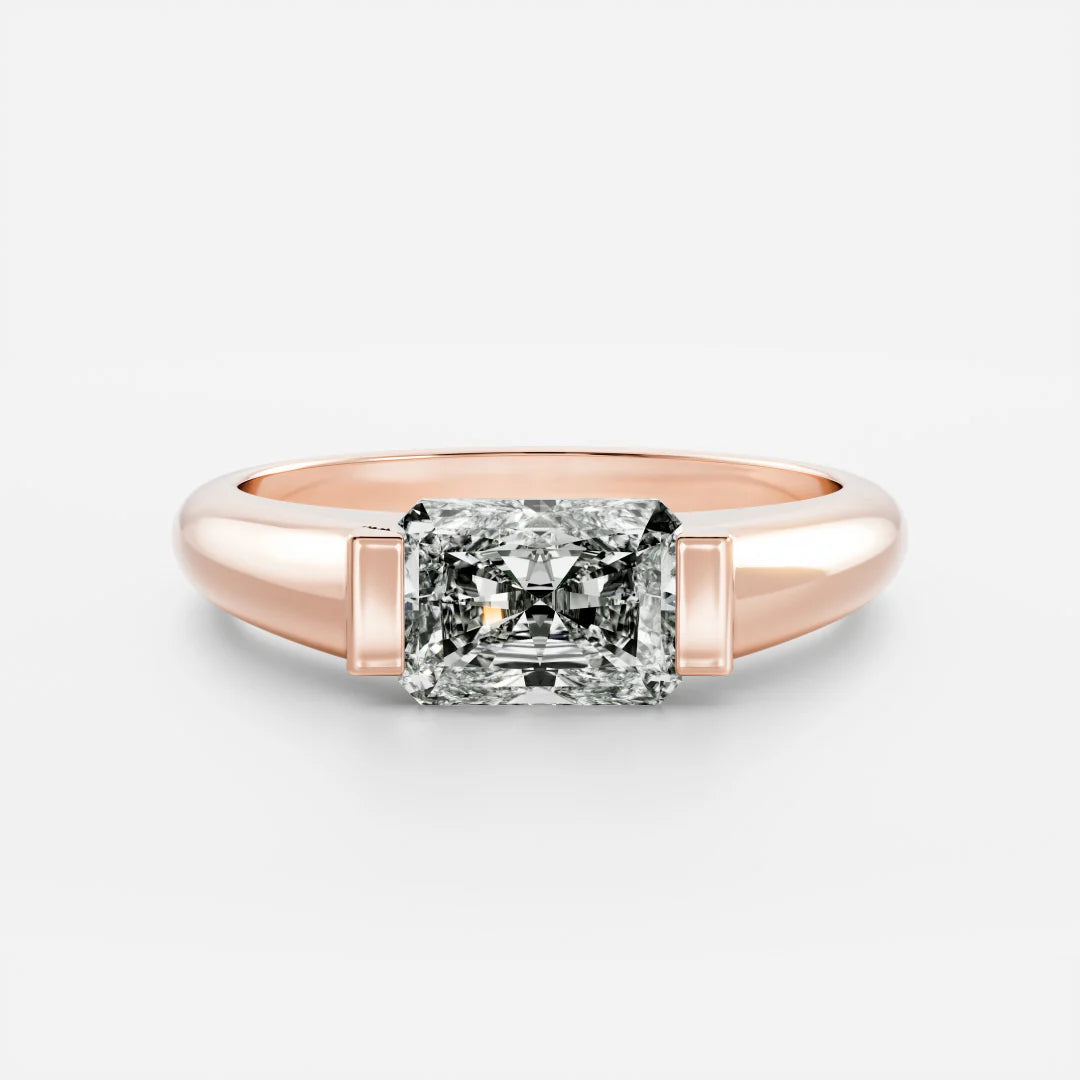 East-West Radiant Cut Lab-Grown Diamond Bar-Set Engagement Ring with Dome Band