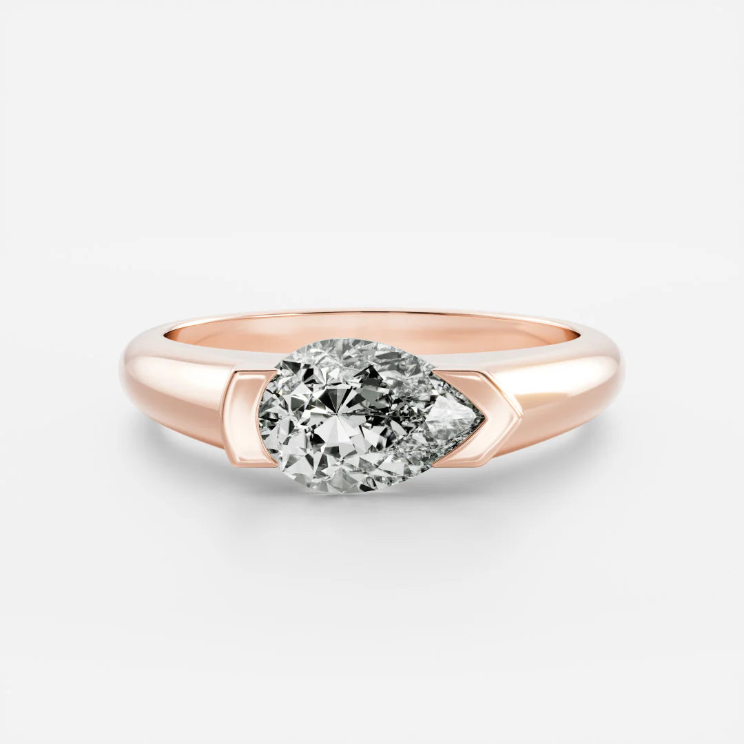 East-West Pear Cut Lab-Grown Diamond Bar-Set Engagement Ring with Dome Band