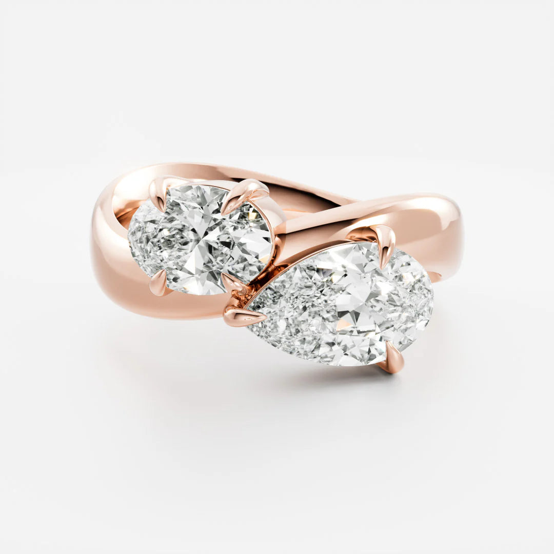 Oval & Pear Shaped Lab-Grown Diamond Toi et Moi Bypass Engagement Ring
