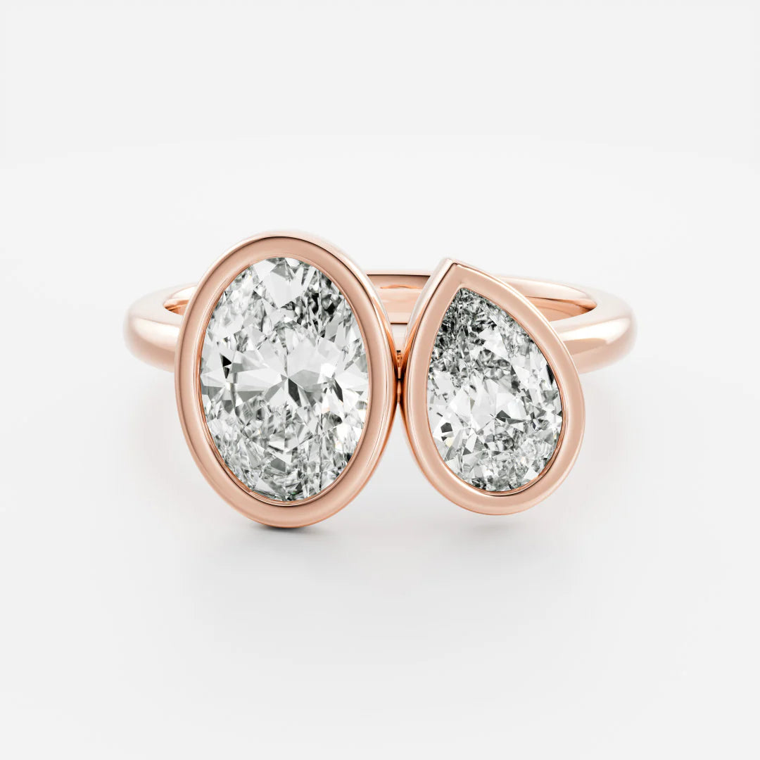 Large Oval & Pear Lab-Grown Diamond Bezel-Set Toi et Moi Engagement Ring