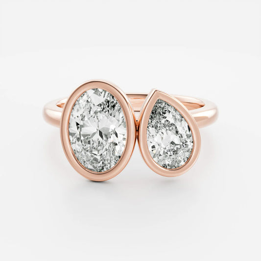Large Oval & Pear Lab-Grown Diamond Bezel-Set Toi et Moi Engagement Ring
