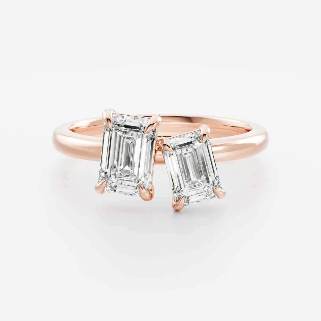 Emerald & Emerald Lab-Grown Diamond Toi et Moi Engagement Ring