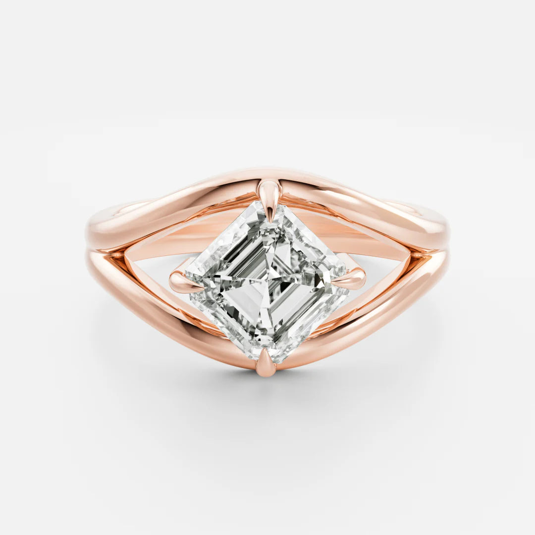 Tilted Asscher Cut Lab-Grown Diamond Solitaire Engagement Ring with Split Shank