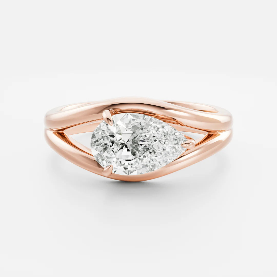 East-West Pear Cut Lab-Grown Diamond Solitaire Engagement Ring with Split Shank