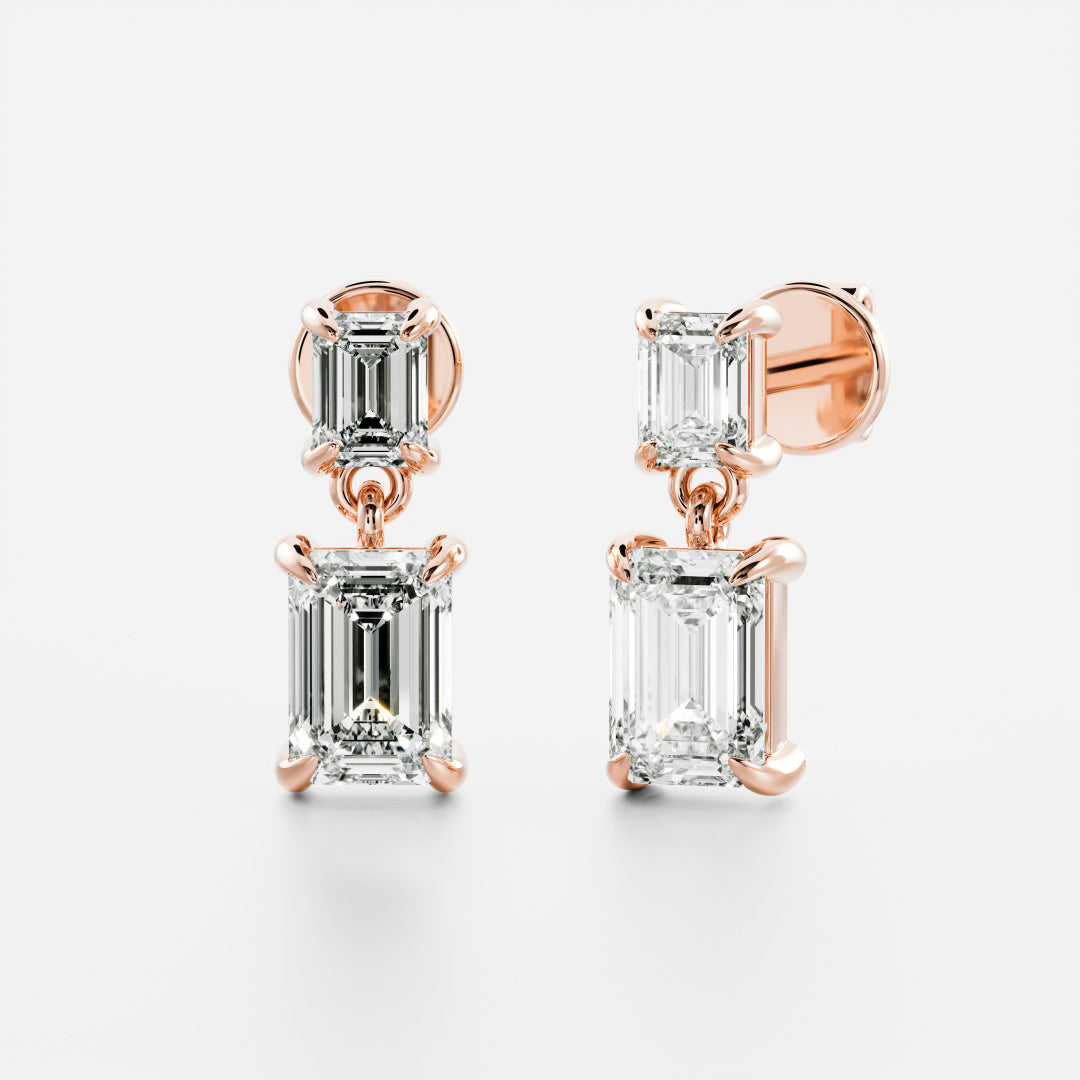 The Elara Emerald Cut Lab-Grown Diamond Drop Earrings