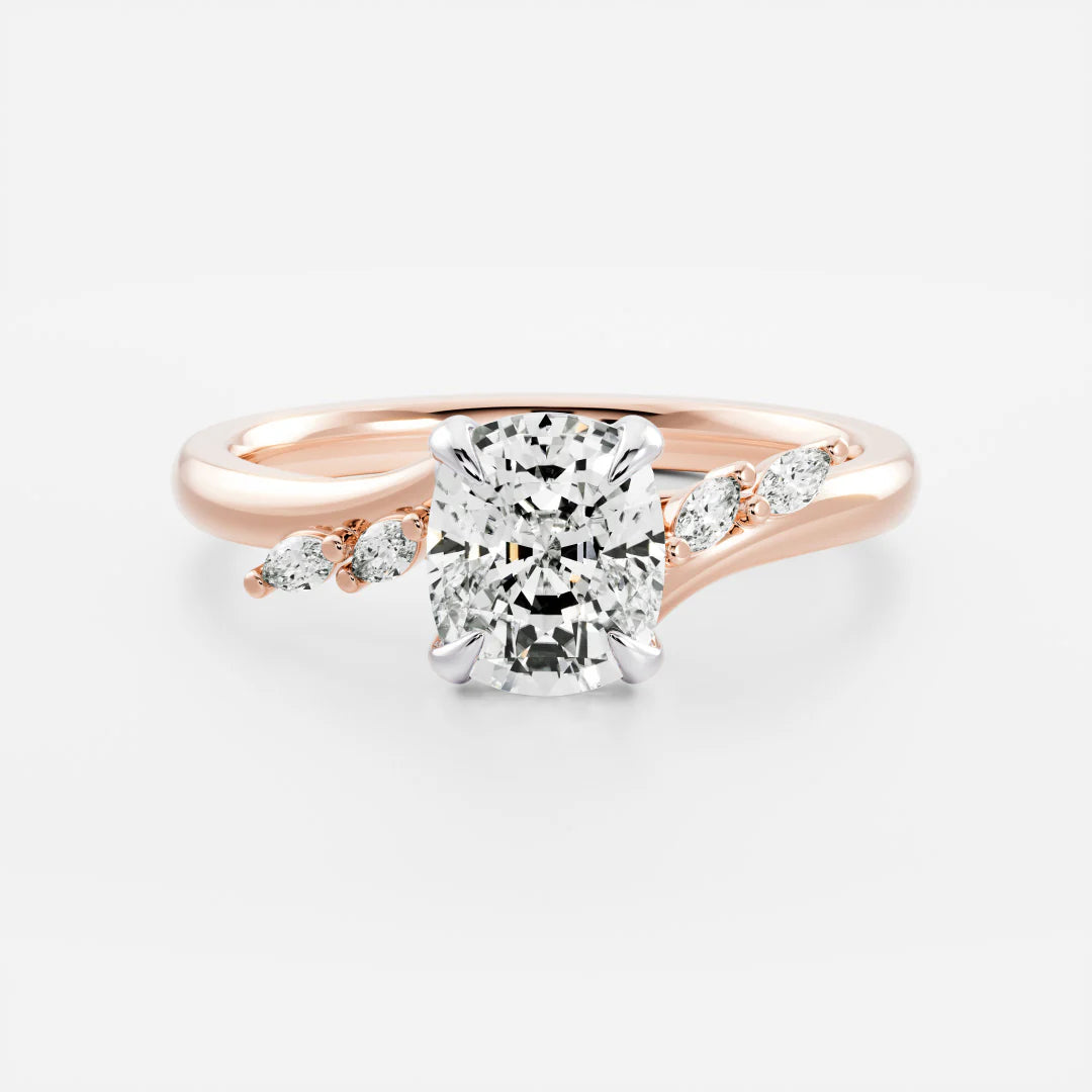 Cushion Cut Lab-Grown Diamond Cluster Bypass Engagement Ring