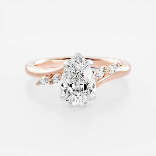 Pear Lab-Grown Diamond Marquise Accent Floral Bypass Engagement Ring
