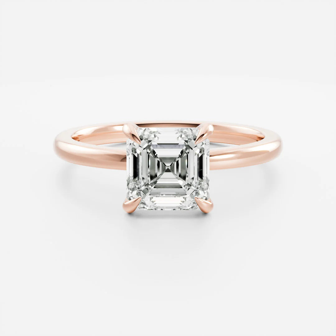 Asscher Cut Lab-Grown Diamond Solitaire Engagement Ring with Plain Band