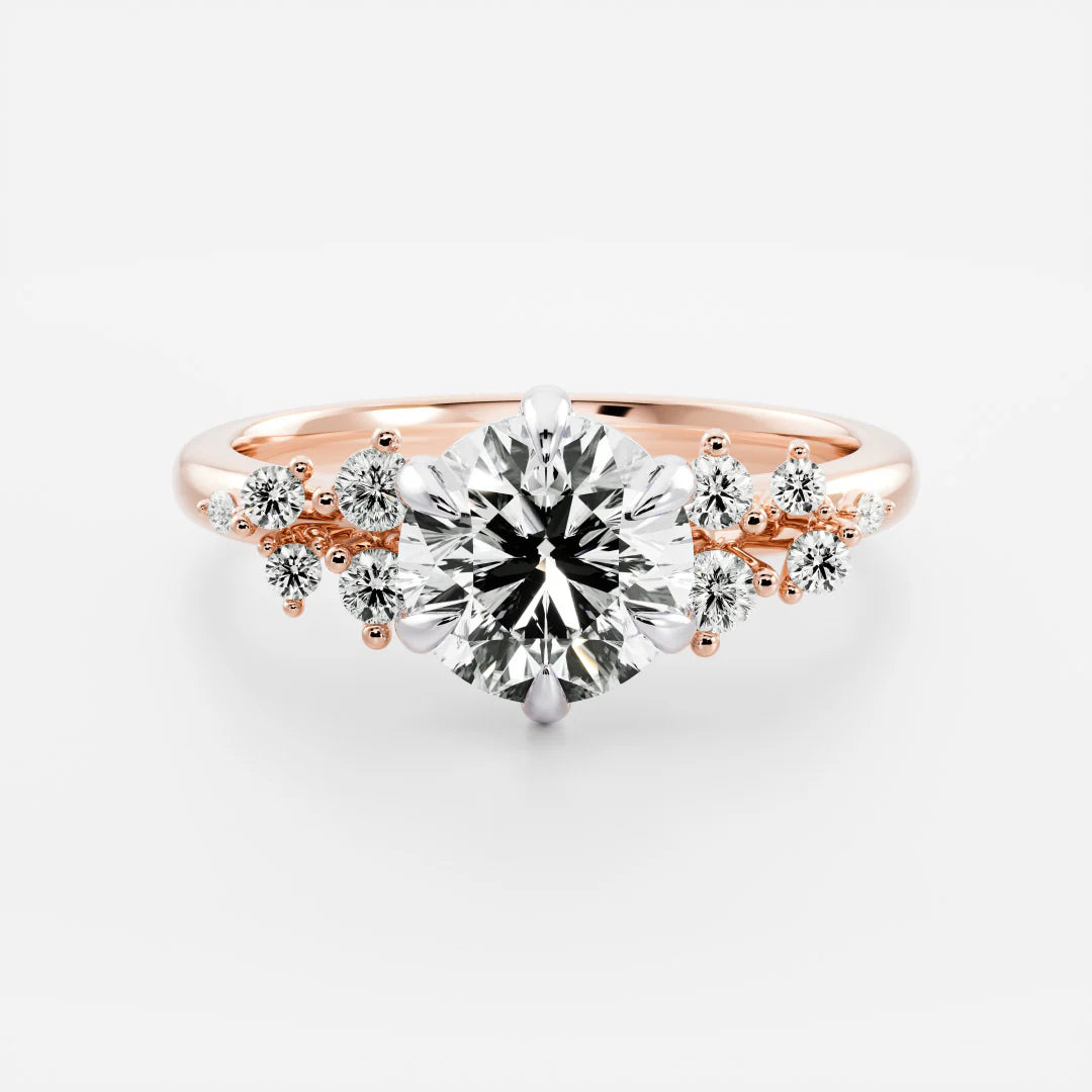 Round Brilliant Lab-Grown Diamond Solitaire Engagement Ring with Cluster Diamond Shoulders