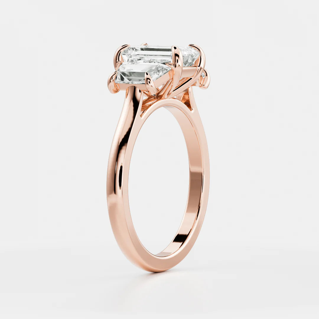 Emerald Cut Lab-Grown Diamond Three Stone Engagement Ring with Step Cut Accents