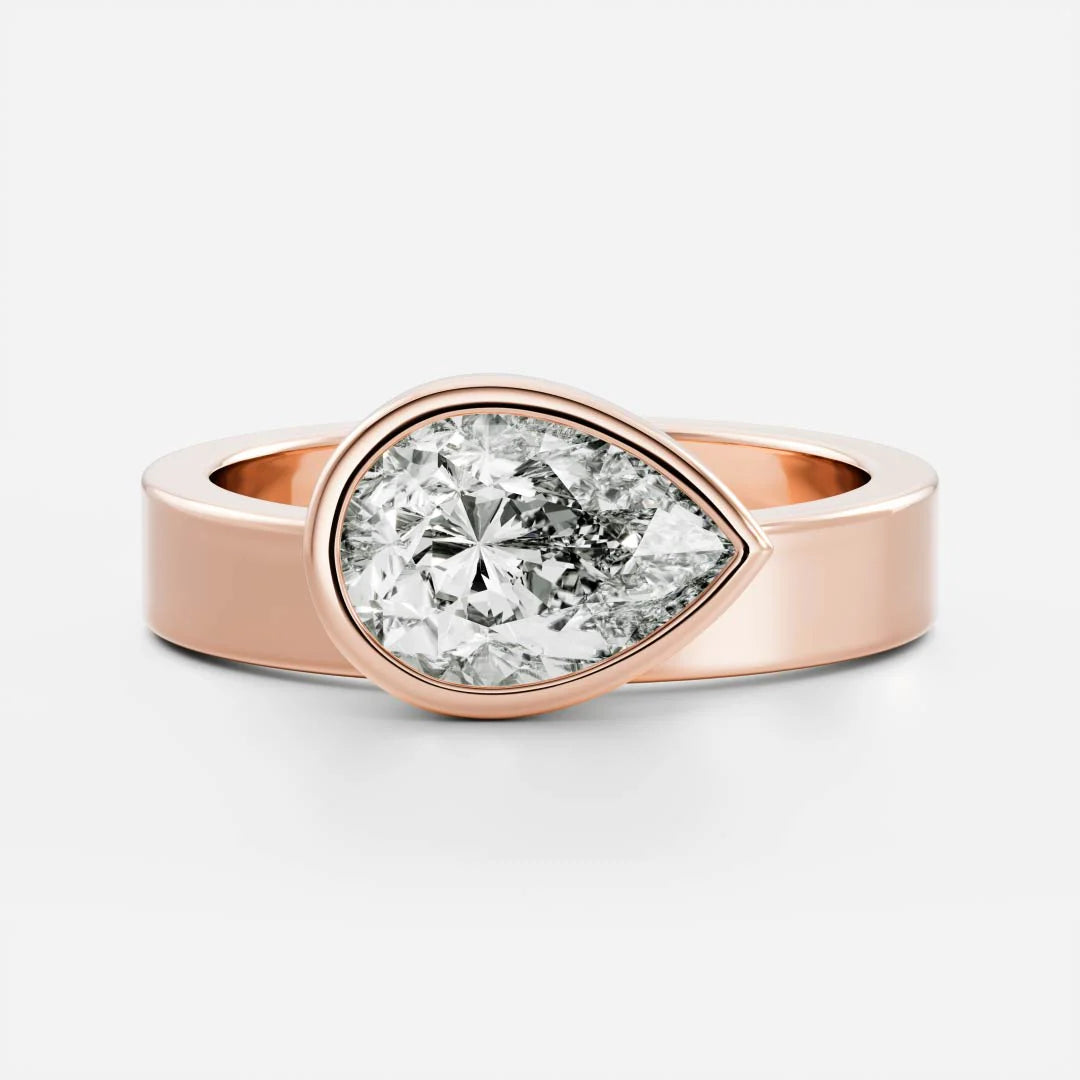East-West Pear Cut Lab-Grown Diamond Bezel Engagement Ring with Wide Band