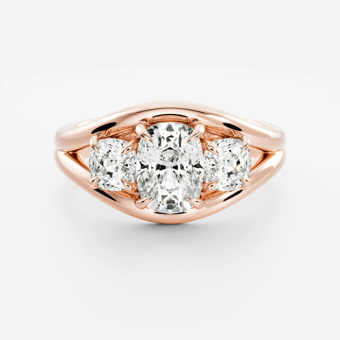 Cushion Cut Lab-Grown Diamond Three Stone Engagement Ring with Split Shank