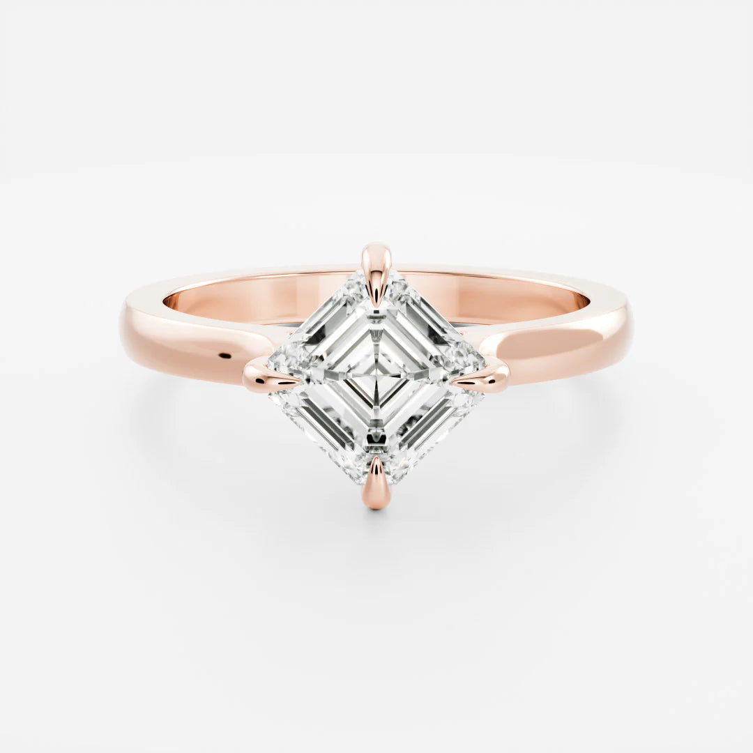 Tilted Asscher Cut Lab-Grown Diamond Solitaire Engagement Ring with Plain Band