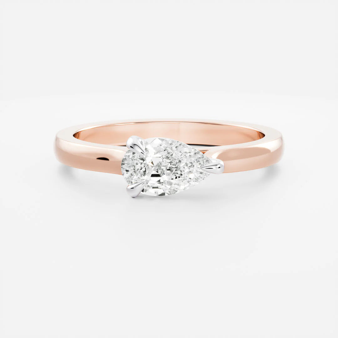 East-West Pear Cut Lab-Grown Diamond Solitaire Engagement Ring with Plain Band