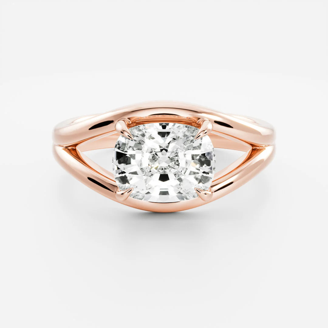 Cushion Cut Lab-Grown Diamond Double-Prong Solitaire Engagement Ring with Split Shank