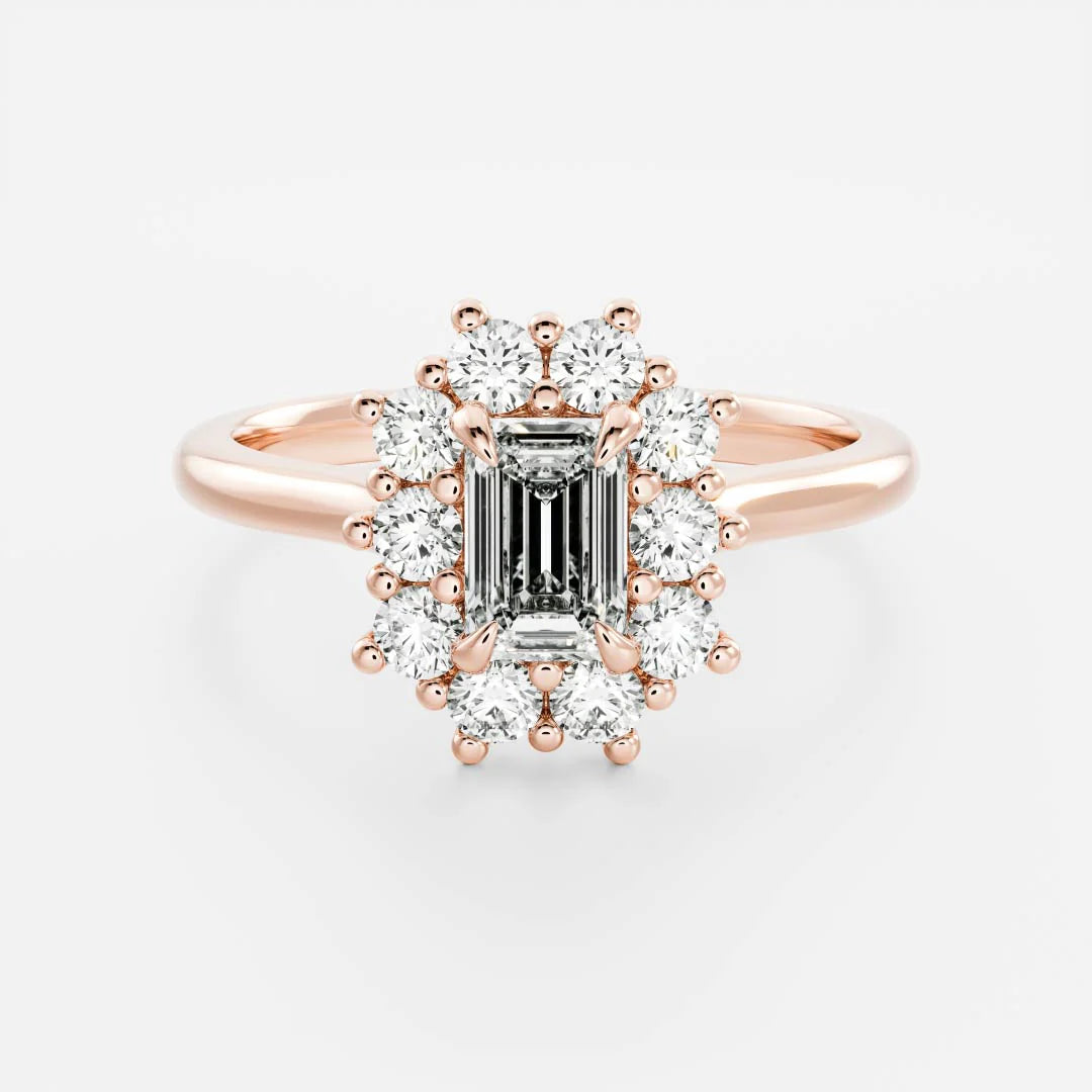 Emerald Cut Lab-Grown Diamond Cluster Halo Engagement Ring