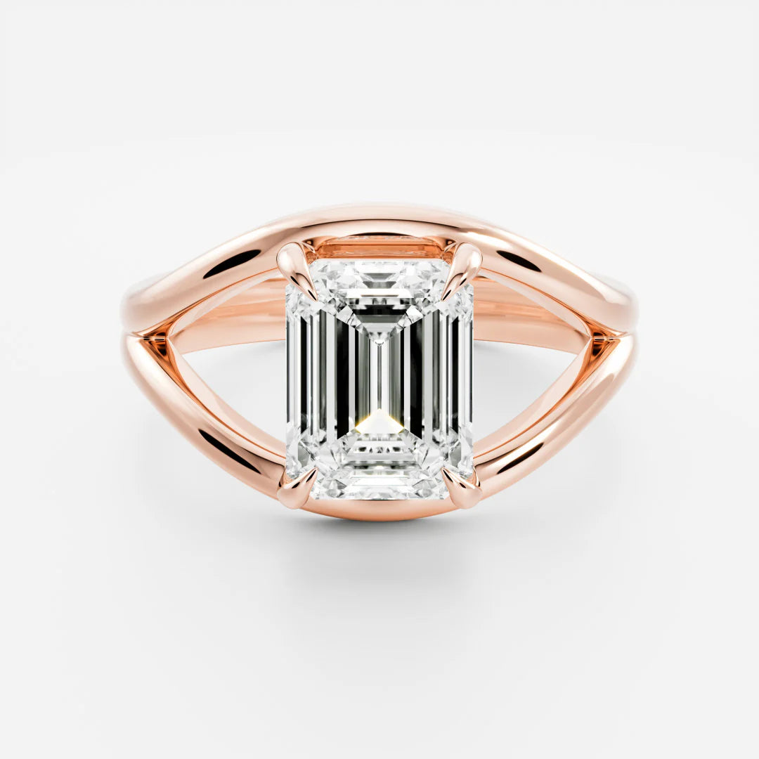 Emerald Cut Lab-Grown Diamond Solitaire Engagement Ring with Split Shank