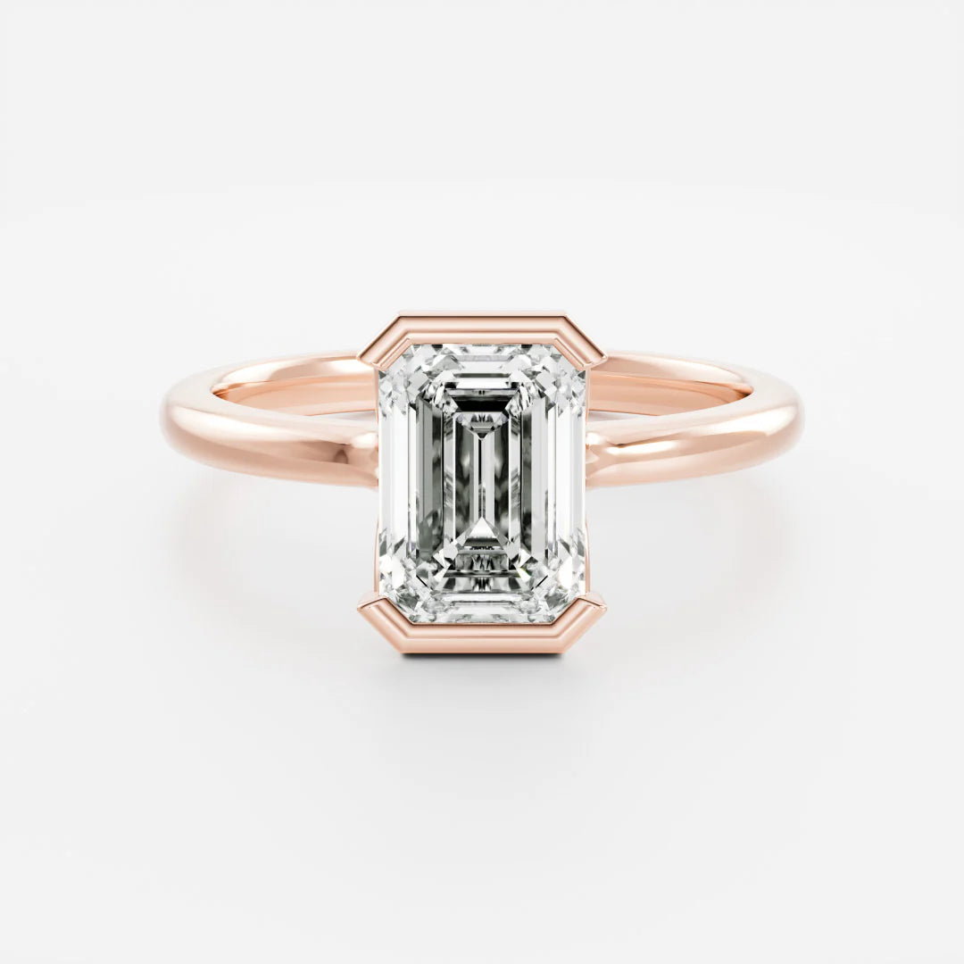Emerald Cut Lab-Grown Diamond Half Bezel Solitaire Engagement Ring