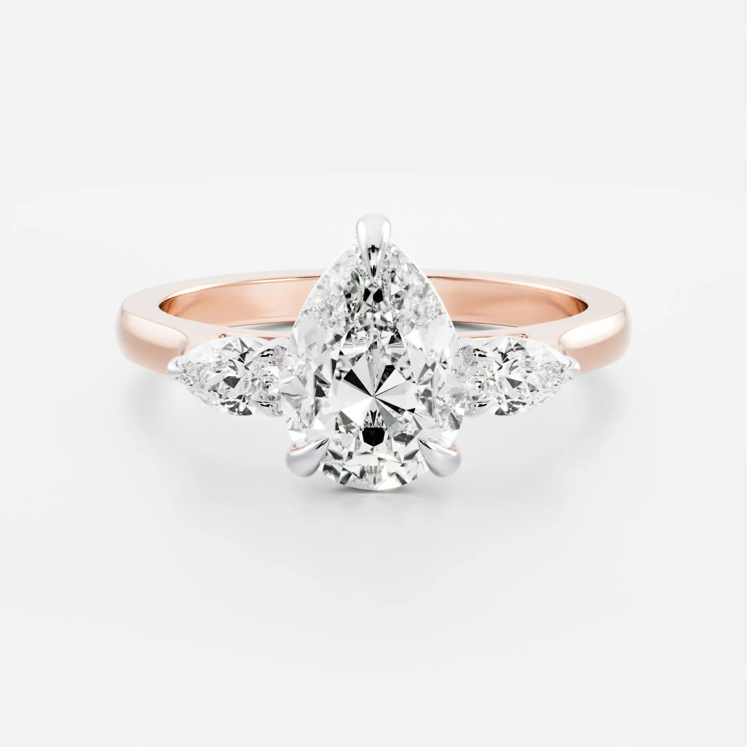Pear Lab-Grown Diamond Three Stone Engagement Ring with Pear Side Stones