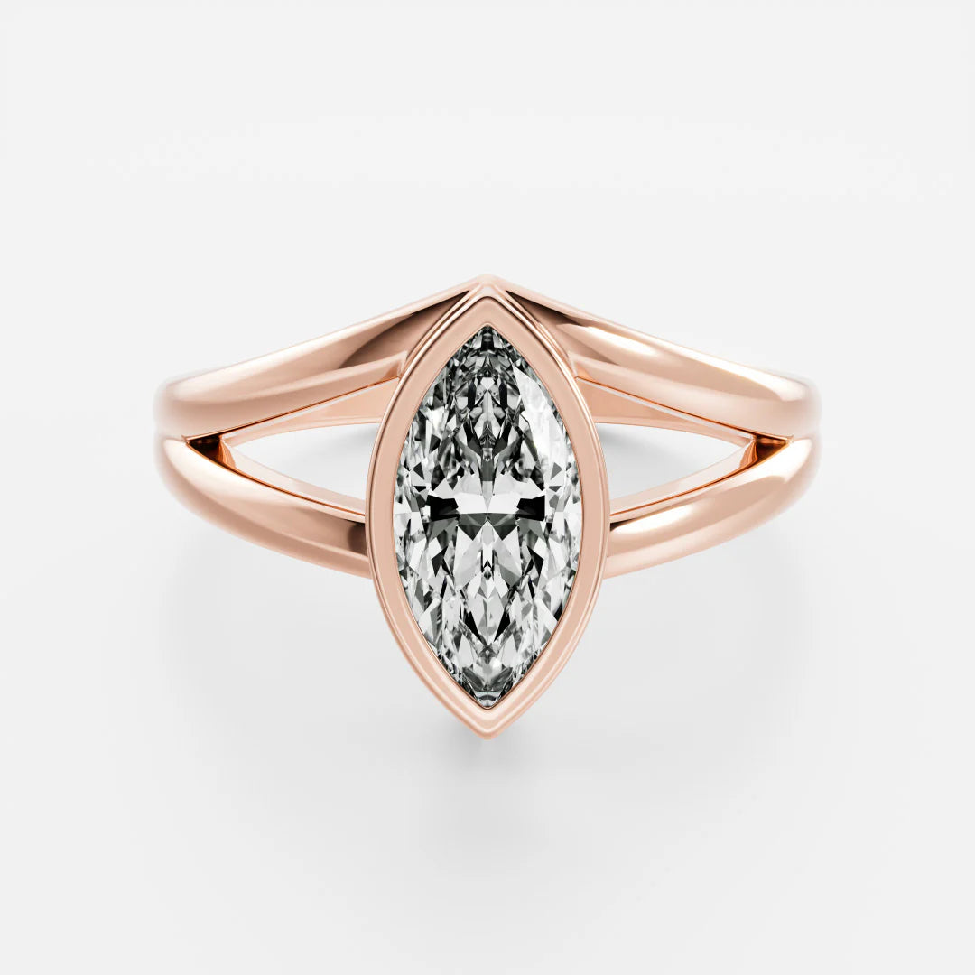 Marquise Cut Lab-Grown Diamond Bezel Solitaire Engagement Ring with Split Shank