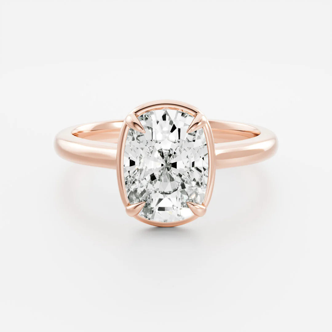Cushion Cut Lab-Grown Diamond Bezel & 4-Prong Engagement Ring