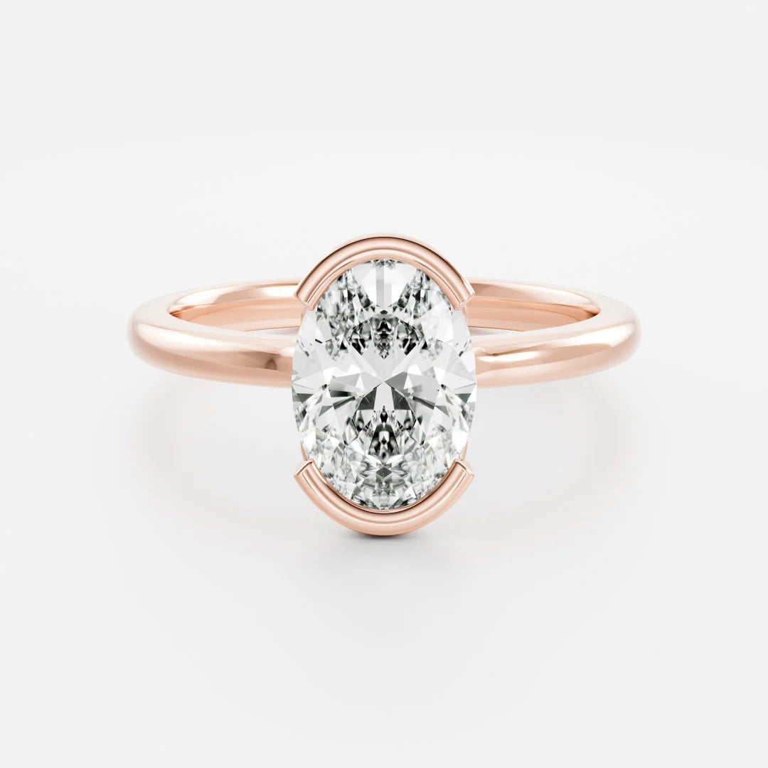 Oval Cut Lab-Grown Diamond Half Bezel Engagement Ring