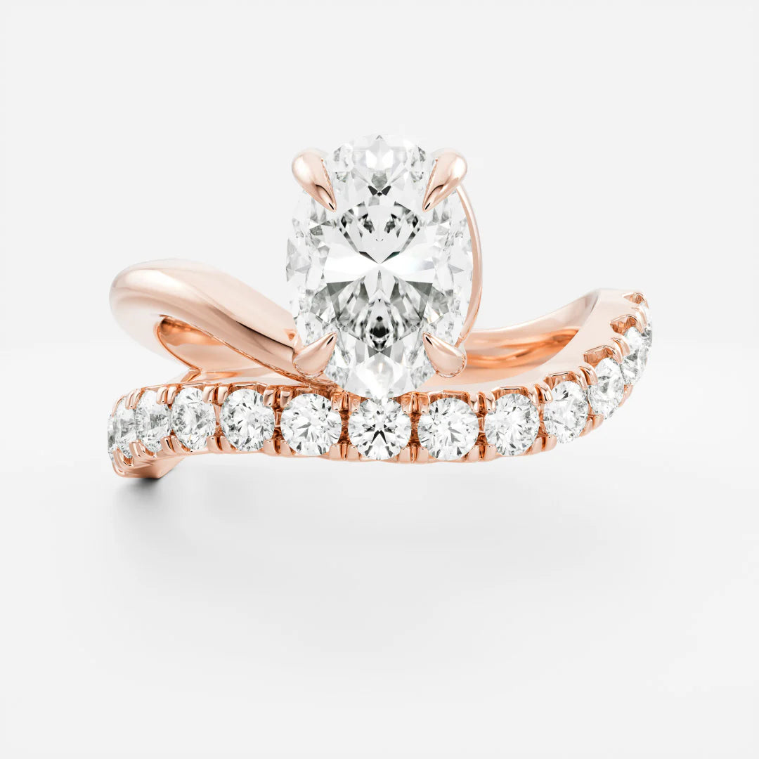 Oval Lab-Grown Diamond Solitaire Engagement Ring with Pavé Bypass Band