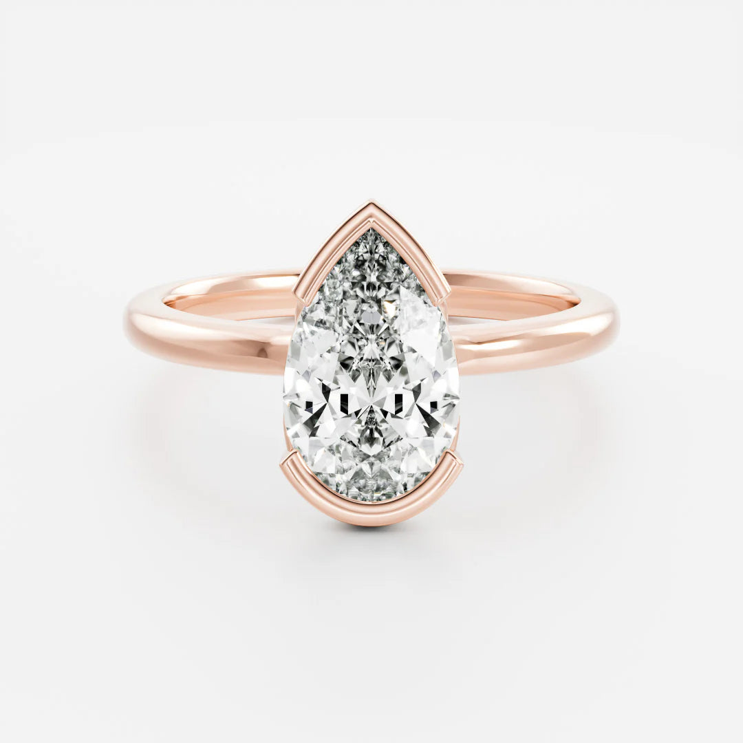 Pear Shaped Lab-Grown Diamond Half Bezel Engagement Ring
