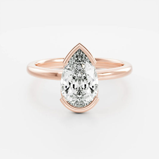 Pear Shaped Lab-Grown Diamond Half Bezel Engagement Ring