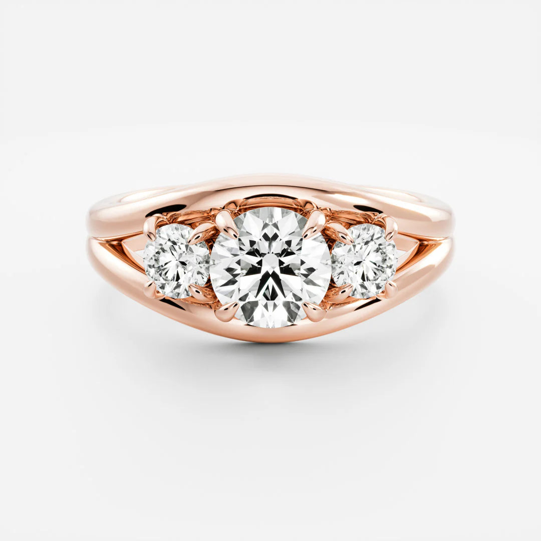 Round Brilliant Lab-Grown Diamond Three Stone Engagement Ring with Split Shank