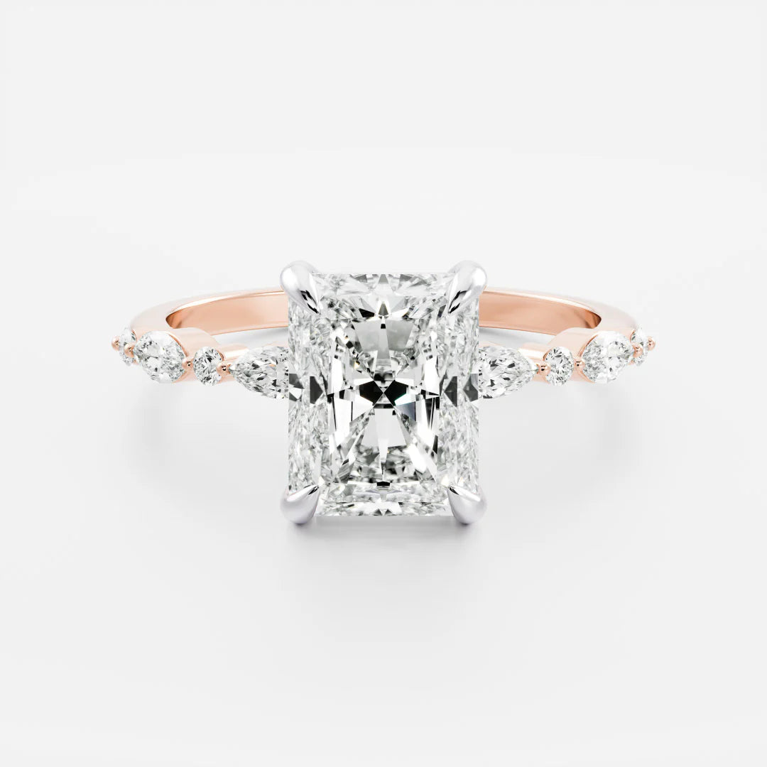 Radiant Cut Lab-Grown Diamond Engagement Ring with Marquise & Round Diamond Band
