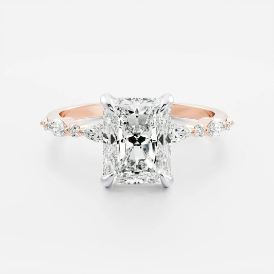 Radiant Cut Lab-Grown Diamond Engagement Ring with Marquise & Round Diamond Band