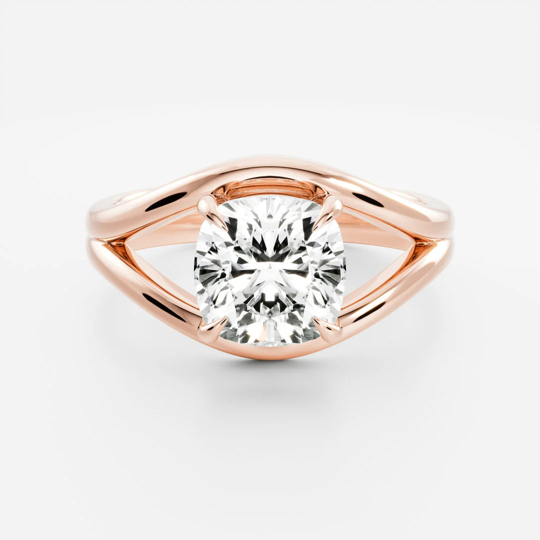 Cushion Cut Lab-Grown Diamond Solitaire Engagement Ring with Split Shank