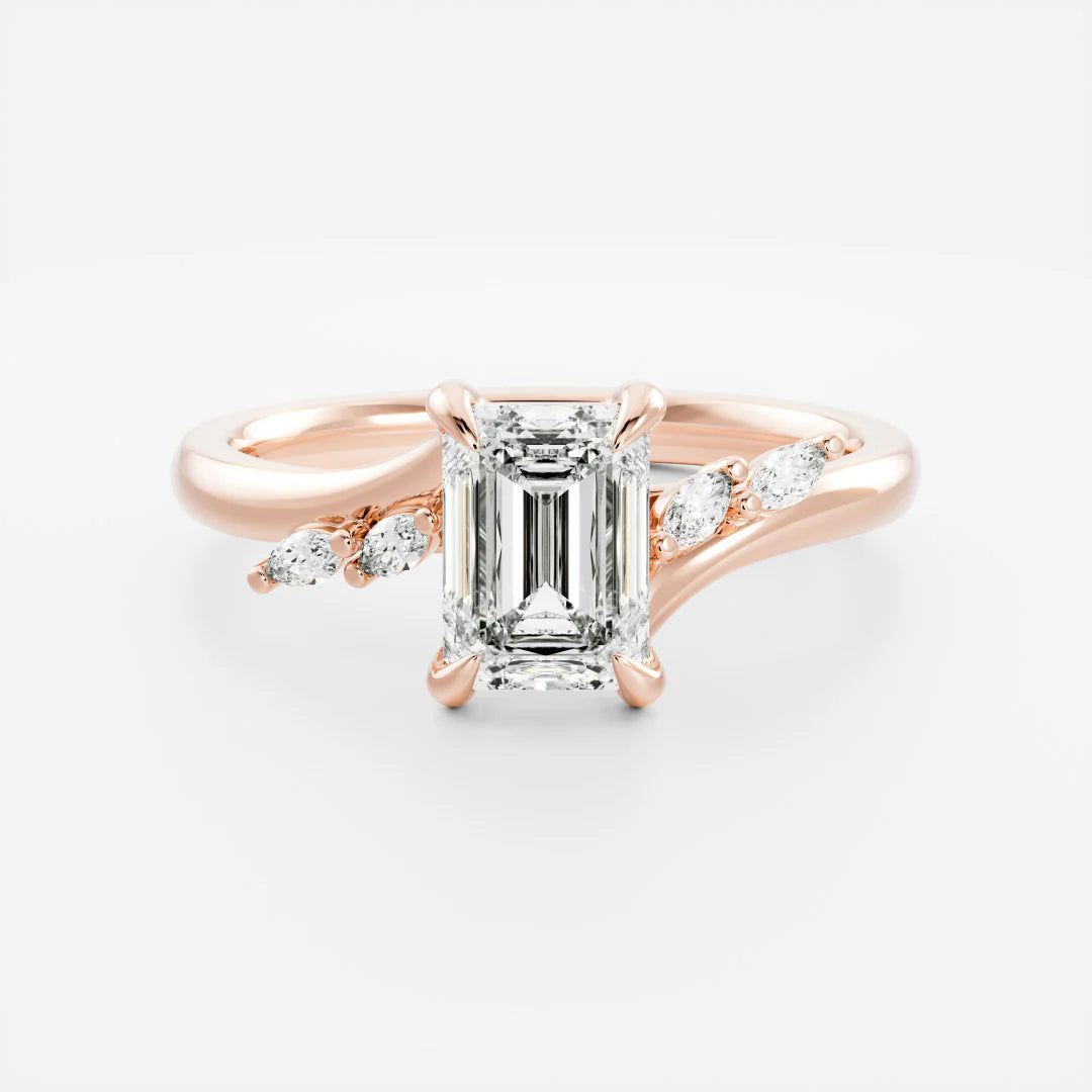 Emerald Cut Lab-Grown Diamond Cluster Bypass Engagement Ring