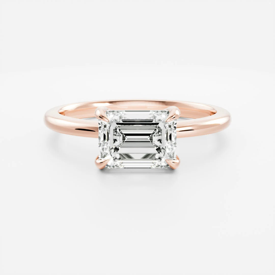 East-West Emerald Cut Lab-Grown Diamond Solitaire Engagement Ring