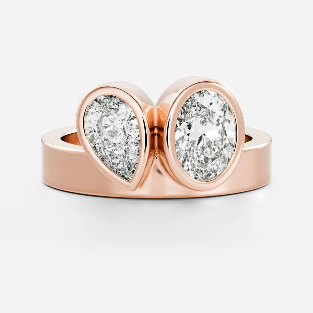 Pear & Oval Lab-Grown Diamond Bezel Toi et Moi Engagement Ring with Wide Band